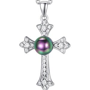 AENEAS Tahitian Black Pearl Necklace Sterling Silver CZ Graduation Gift Her